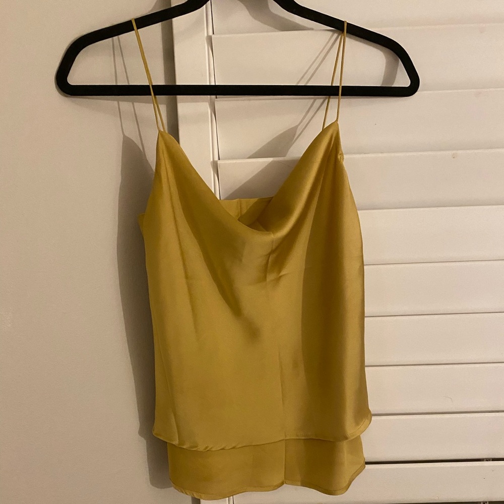 Yellow gold silk drape neck top